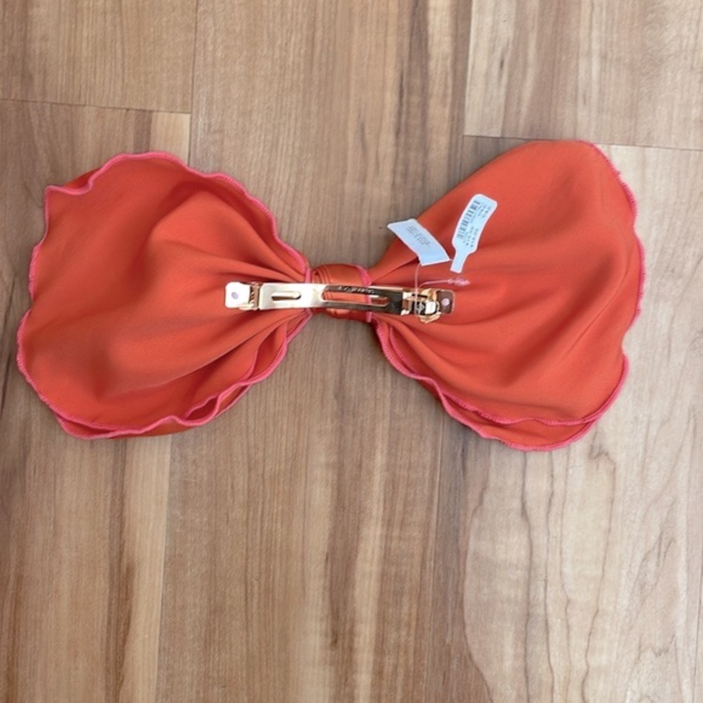 Oversized orange and pink layered bow barrette - Picture 2 of 7